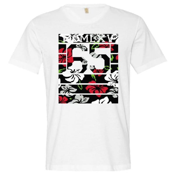 65 MCMLXV Men's Tropical Stripe Varsity Logo Graphic T-Shirt - 65mcmlxv