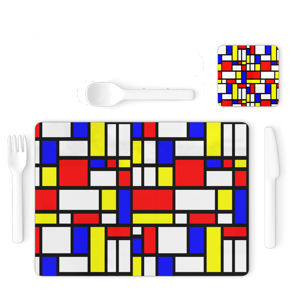 65 MCMLXV Mondrian Color Block Pattern Single Placemat and Coaster Set - 65mcmlxv