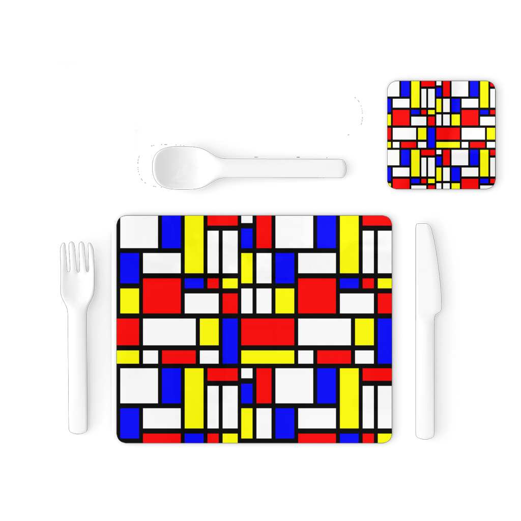 65 MCMLXV Mondrian Color Block Pattern Single Placemat and Coaster Set - 65mcmlxv