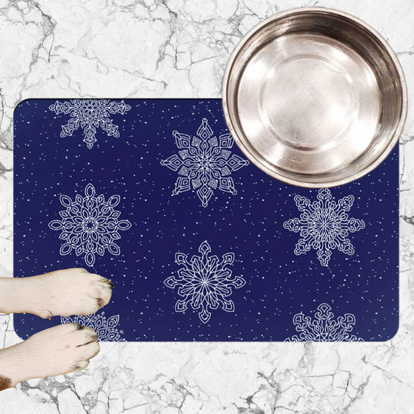 65 MCMLXV Navy Christmas Snowflakes Print Pet Placemat - 65mcmlxv