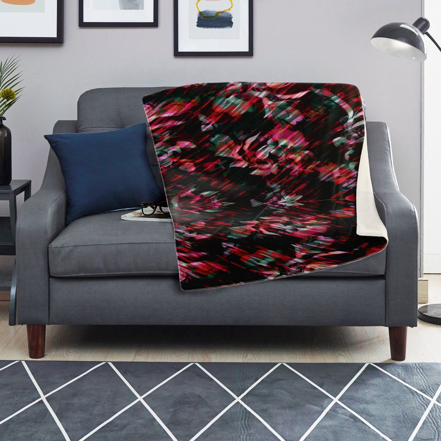 65 MCMLXV Paintbrush Floral Print Microfleece Blanket - 65mcmlxv