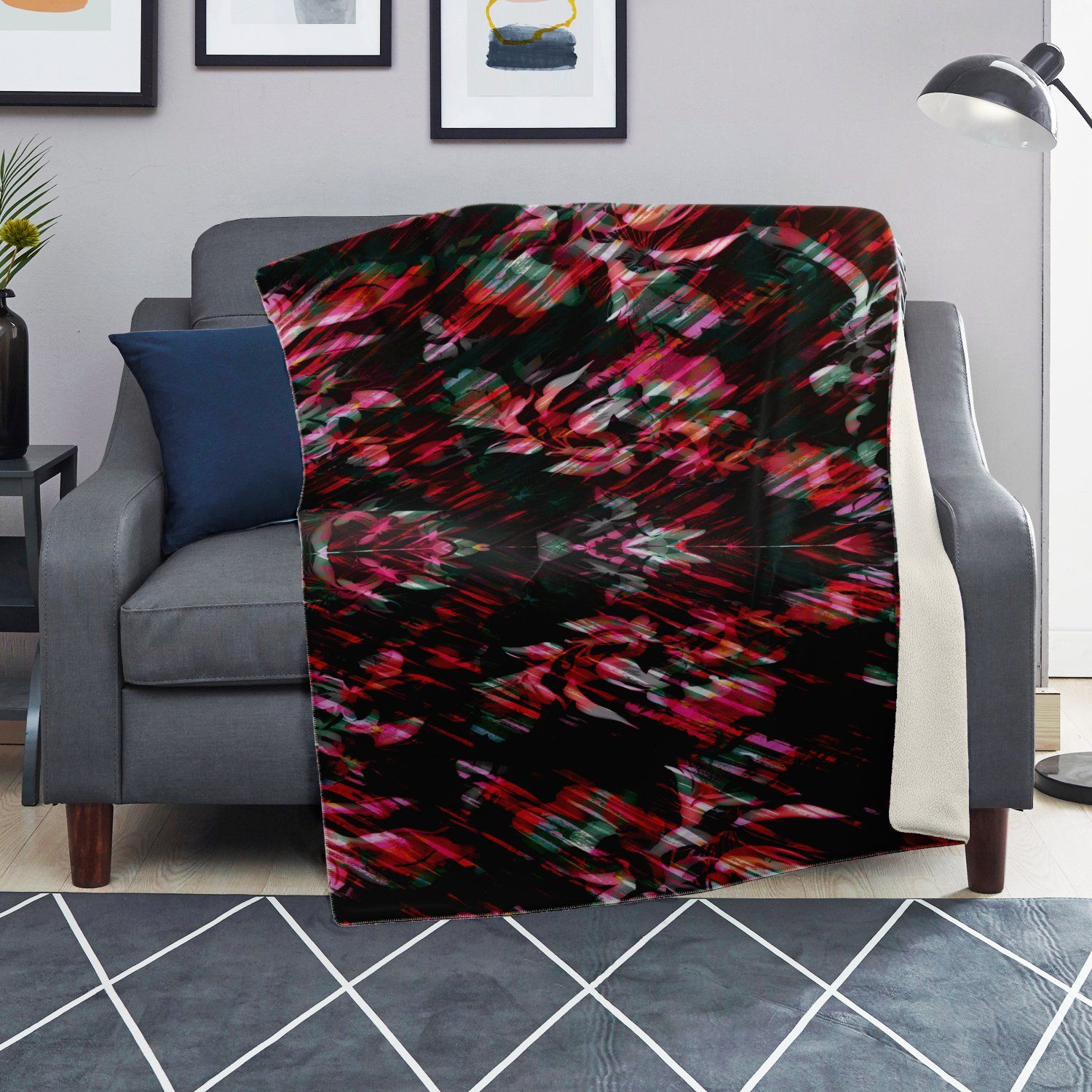 65 MCMLXV Paintbrush Floral Print Microfleece Blanket - 65mcmlxv