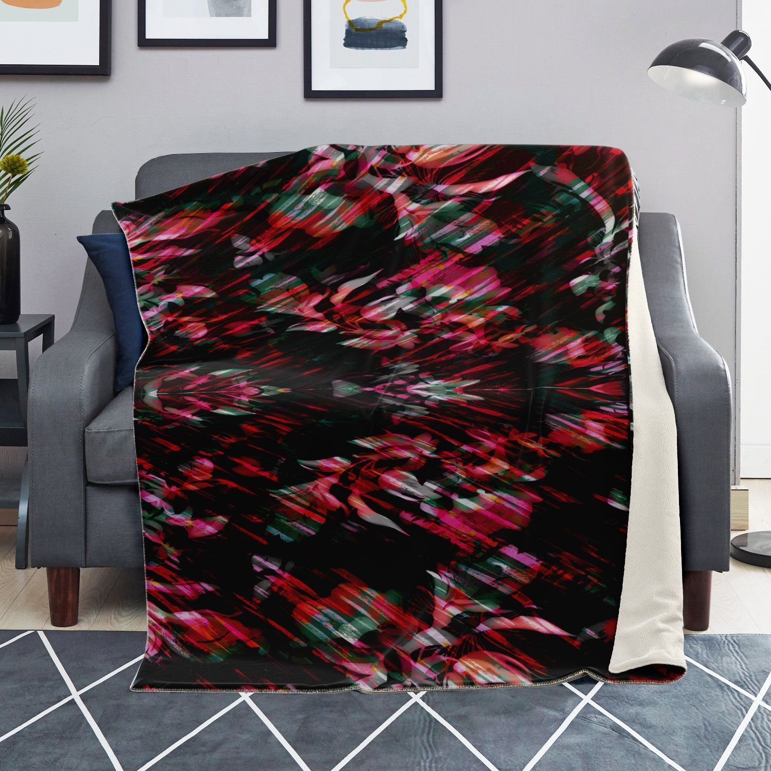65 MCMLXV Paintbrush Floral Print Microfleece Blanket - 65mcmlxv