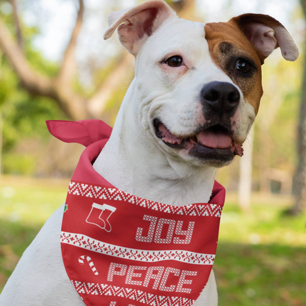 65 MCMLXV Peace Joy Love Red Christmas Sweater Print Pet Bandana - 65mcmlxv