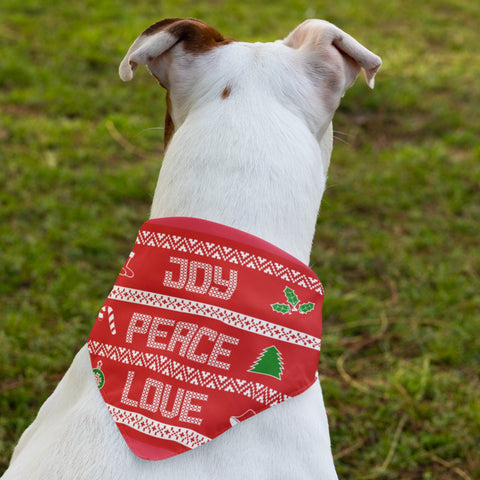 65 MCMLXV Peace Joy Love Red Christmas Sweater Print Pet Bandana - 65mcmlxv