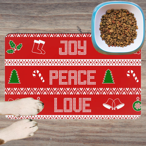 65 MCMLXV Peace Love Joy Red Christmas Print Pet Placemat - 65mcmlxv