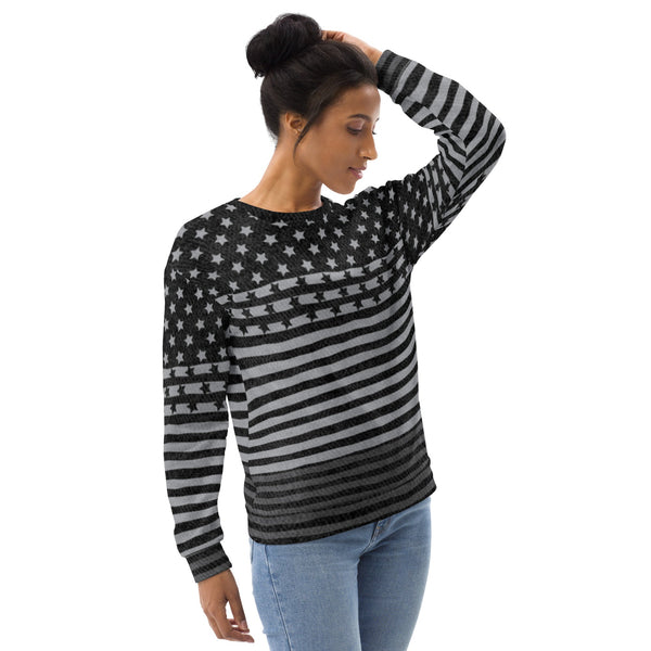 65 MCMLXV Unisex Americana Black USA Flag Print Fleece Sweatshirt - 65mcmlxv