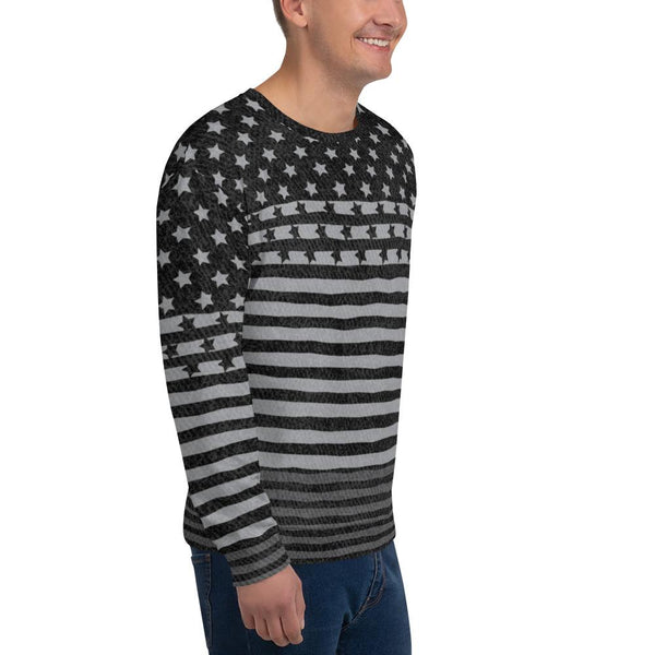 65 MCMLXV Unisex Americana Black USA Flag Print Fleece Sweatshirt - 65mcmlxv