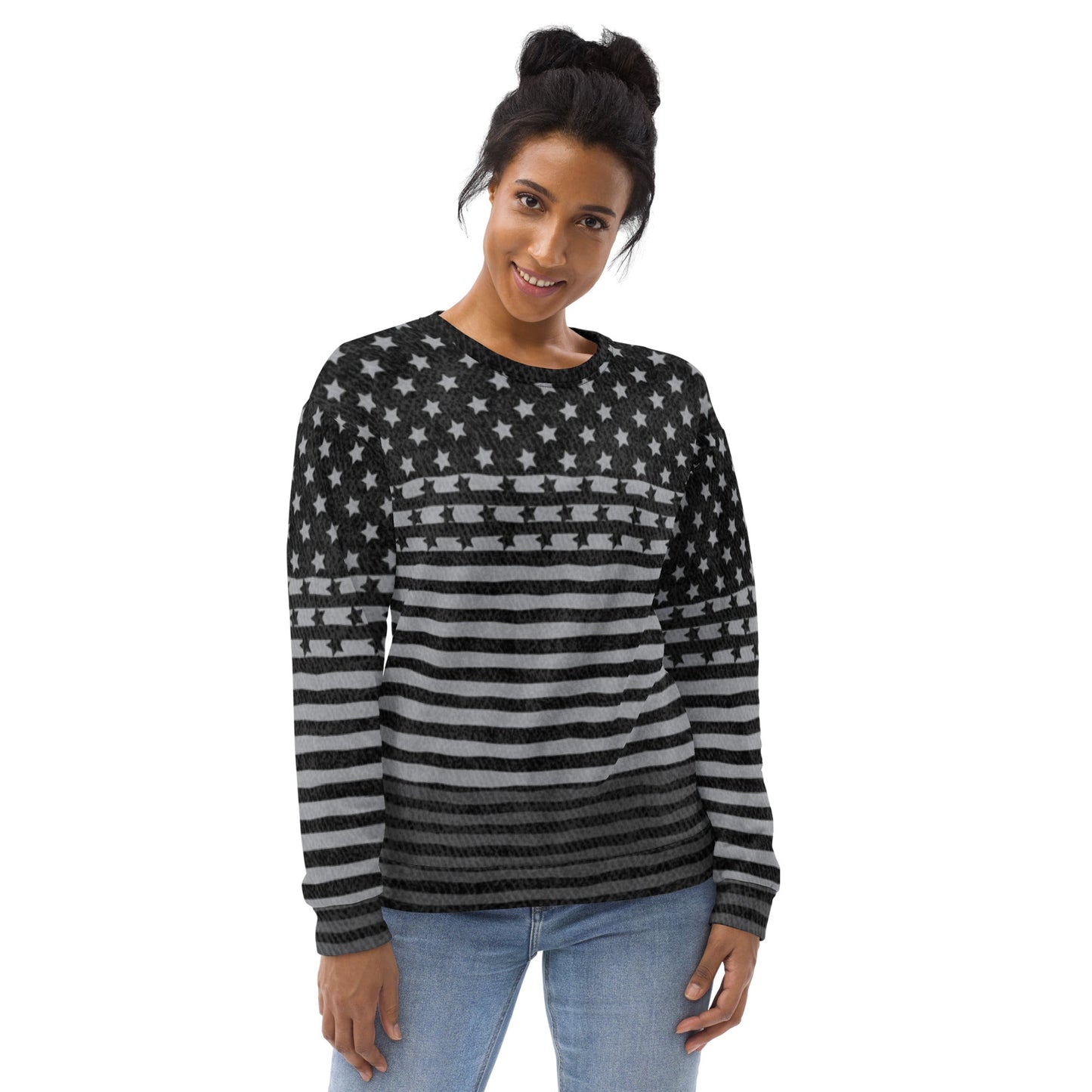 65 MCMLXV Unisex Americana Black USA Flag Print Fleece Sweatshirt - 65mcmlxv