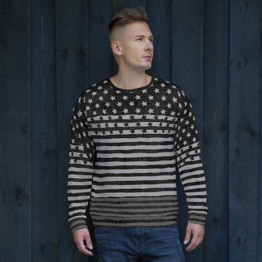 65 MCMLXV Unisex Americana Black USA Flag Print Fleece Sweatshirt - 65mcmlxv