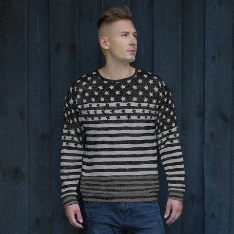 65 MCMLXV Unisex Americana Black USA Flag Print Fleece Sweatshirt - 65mcmlxv