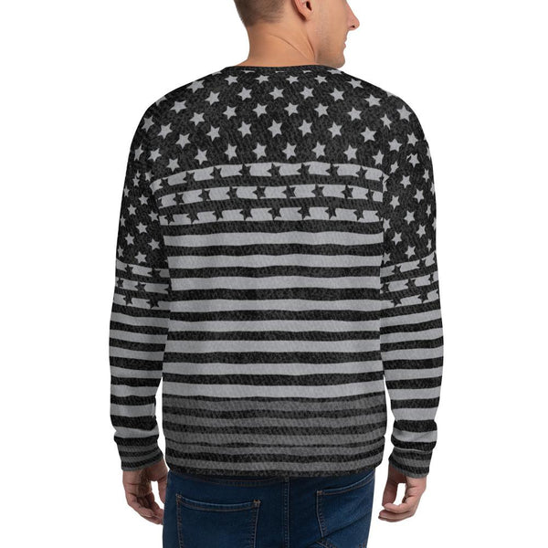 65 MCMLXV Unisex Americana Black USA Flag Print Fleece Sweatshirt - 65mcmlxv