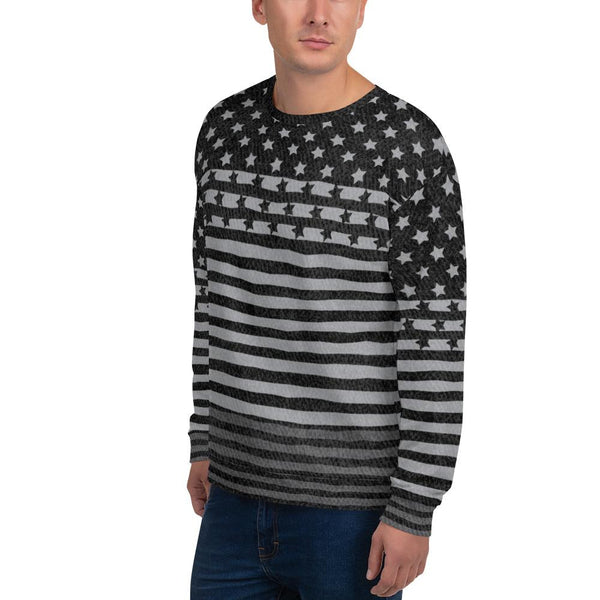 65 MCMLXV Unisex Americana Black USA Flag Print Fleece Sweatshirt - 65mcmlxv