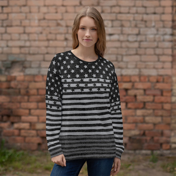 65 MCMLXV Unisex Americana Black USA Flag Print Fleece Sweatshirt - 65mcmlxv