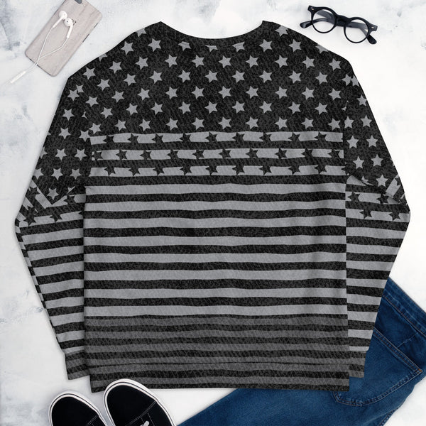 65 MCMLXV Unisex Americana Black USA Flag Print Fleece Sweatshirt - 65mcmlxv