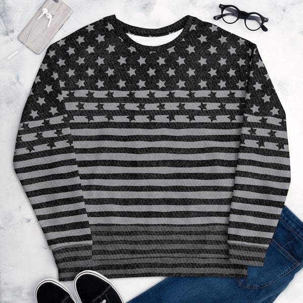 65 MCMLXV Unisex Americana Black USA Flag Print Fleece Sweatshirt - 65mcmlxv
