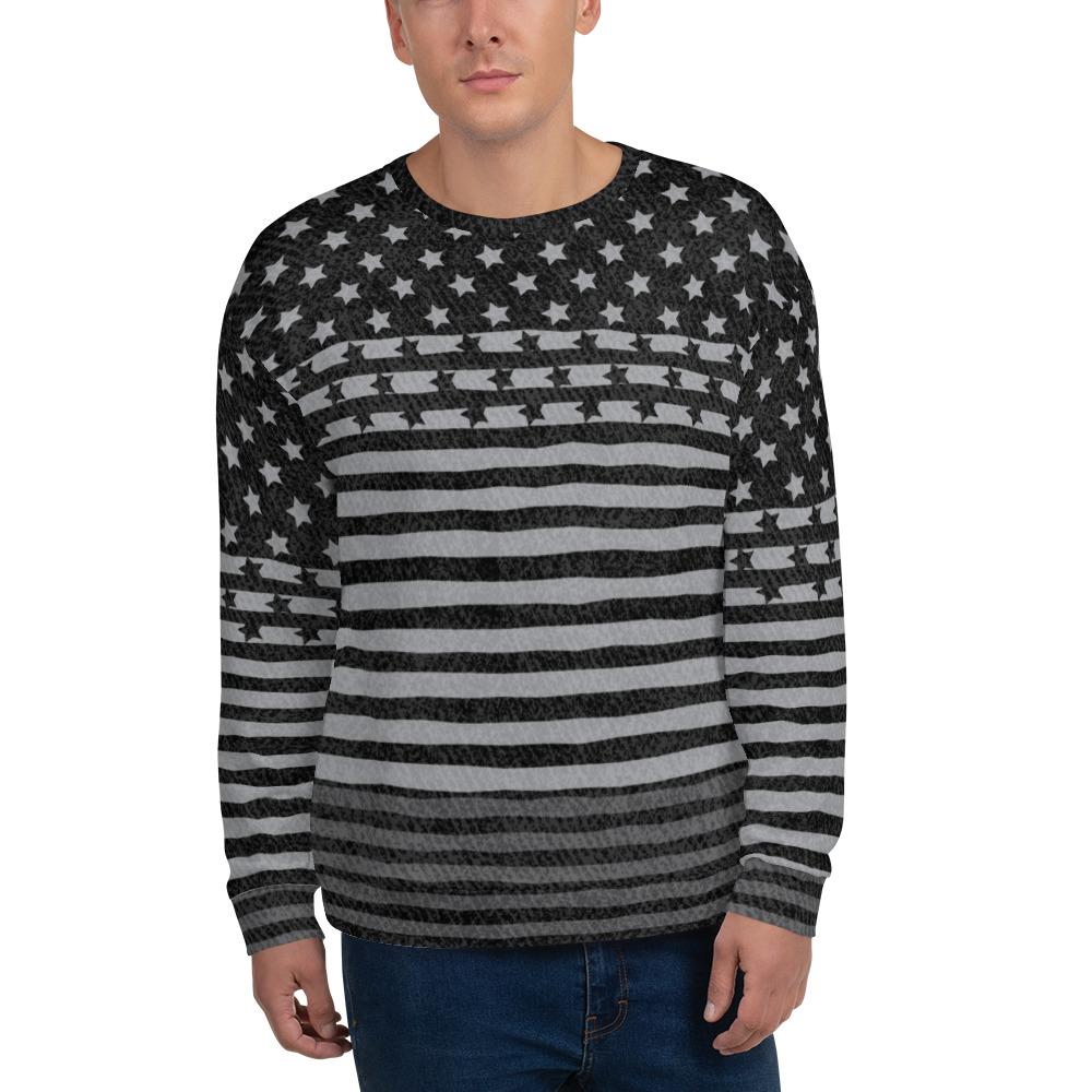 65 MCMLXV Unisex Americana Black USA Flag Print Fleece Sweatshirt - 65mcmlxv