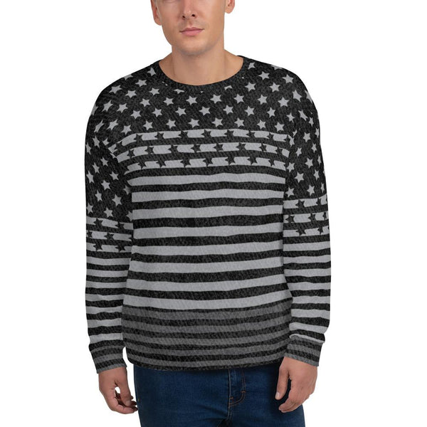 65 MCMLXV Unisex Americana Black USA Flag Print Fleece Sweatshirt - 65mcmlxv