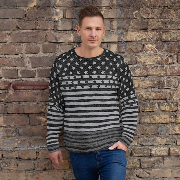 65 MCMLXV Unisex Americana Black USA Flag Print Fleece Sweatshirt - 65mcmlxv