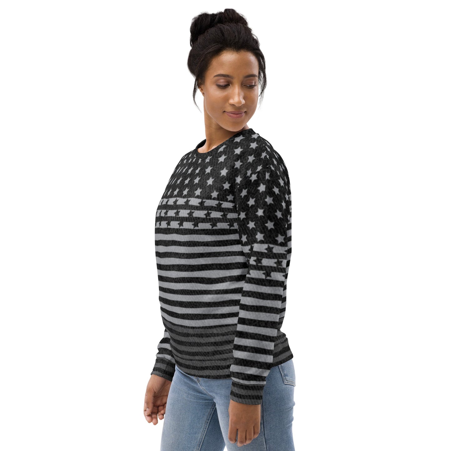 65 MCMLXV Unisex Americana Black USA Flag Print Fleece Sweatshirt - 65mcmlxv