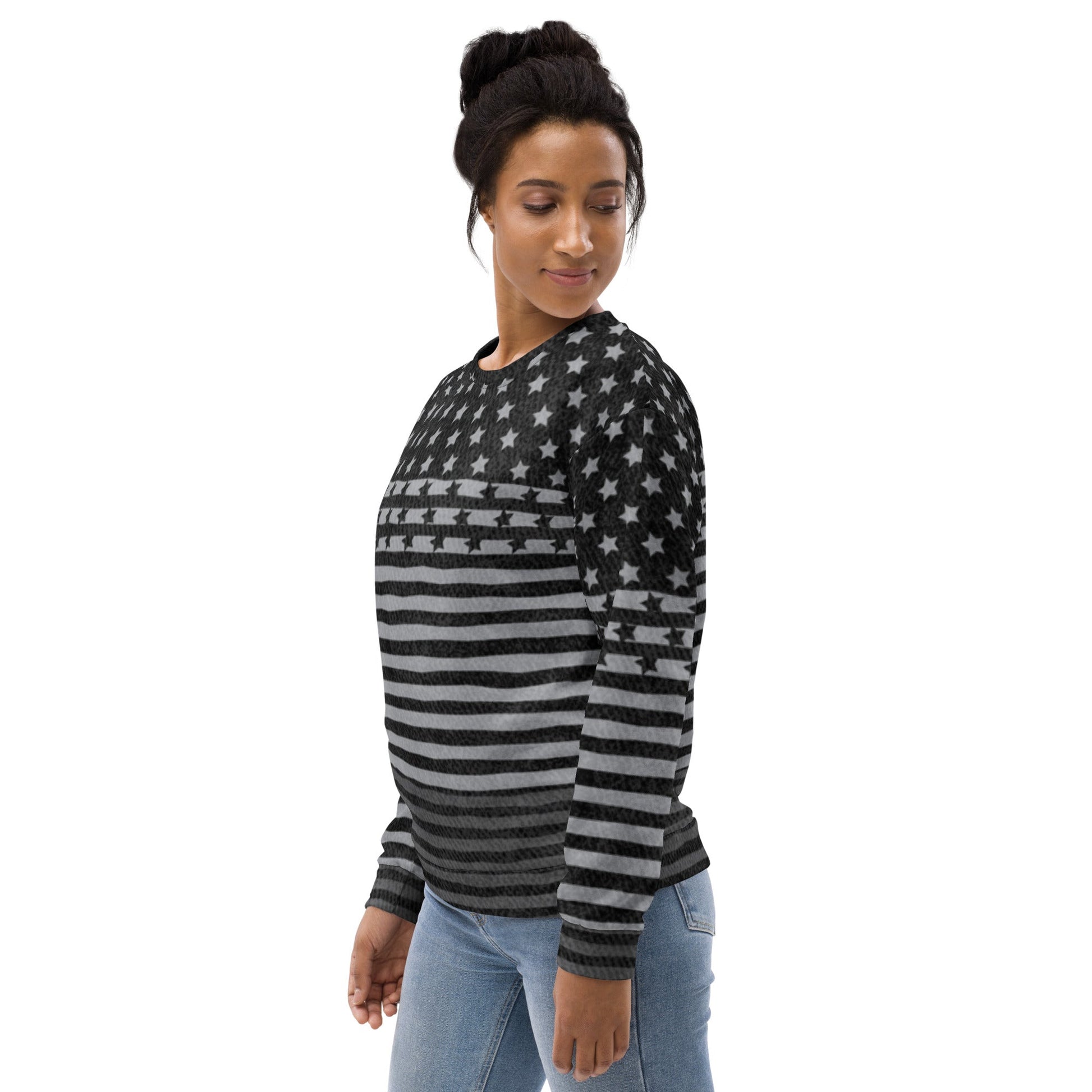65 MCMLXV Unisex Americana Black USA Flag Print Fleece Sweatshirt - 65mcmlxv