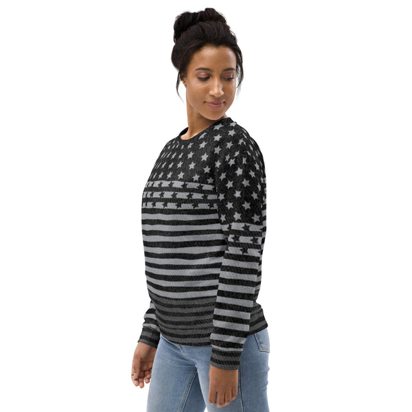 65 MCMLXV Unisex Americana Black USA Flag Print Fleece Sweatshirt - 65mcmlxv