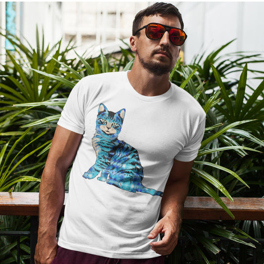 65 MCMLXV Unisex Bejeweled Blue 70s Disco Cat T-Shirt - 65mcmlxv