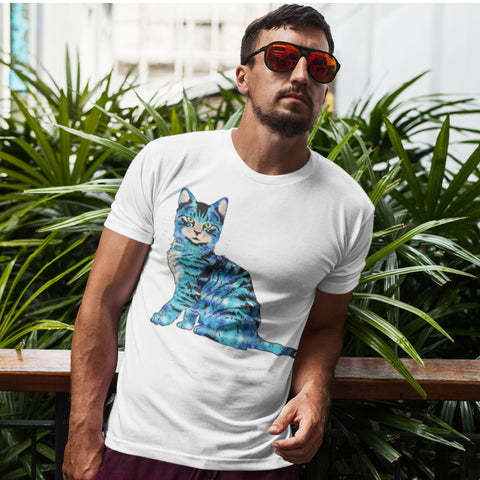 65 MCMLXV Unisex Bejeweled Blue 70s Disco Cat T-Shirt - 65mcmlxv