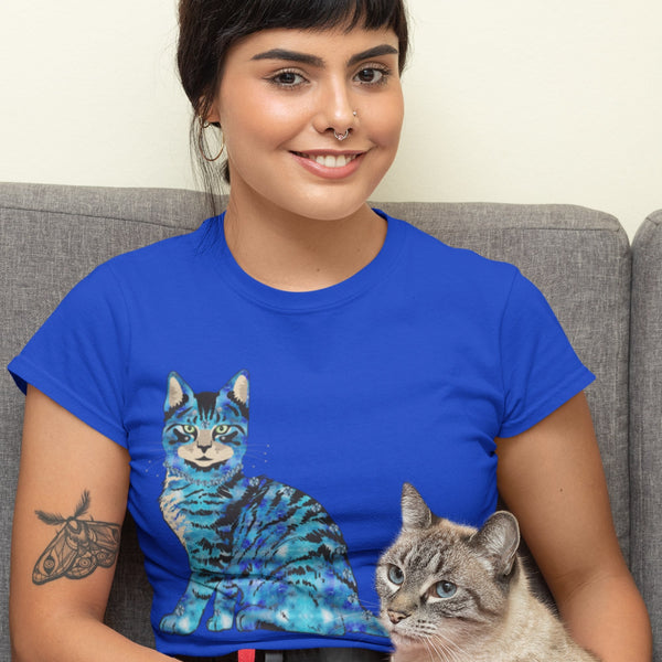 65 MCMLXV Unisex Bejeweled Blue 70s Disco Cat T-Shirt - 65mcmlxv