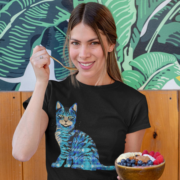 65 MCMLXV Unisex Bejeweled Blue 70s Disco Cat T-Shirt - 65mcmlxv