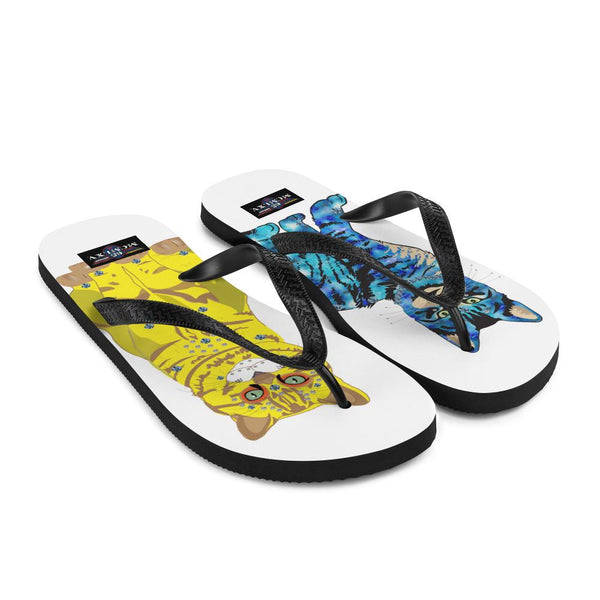 65 MCMLXV Unisex Bejeweled Yellow and Blue Disco Cats Flip - Flops - 65mcmlxv