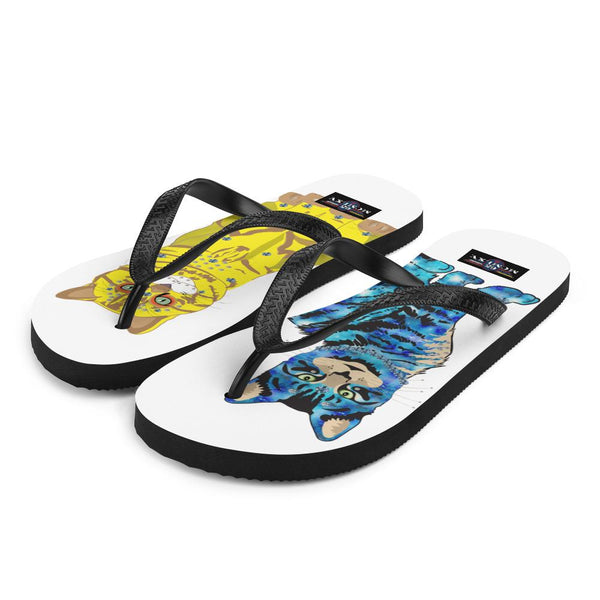 65 MCMLXV Unisex Bejeweled Yellow and Blue Disco Cats Flip - Flops - 65mcmlxv
