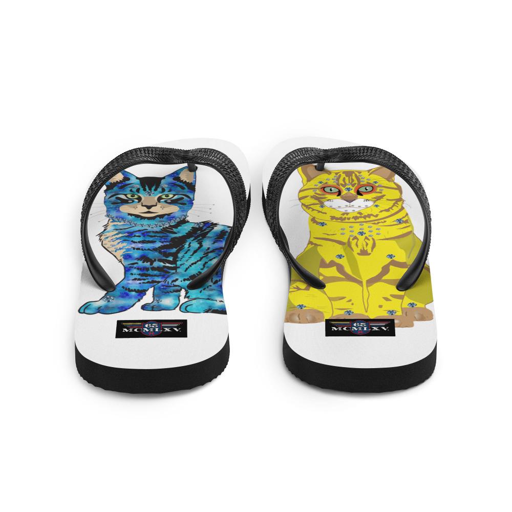 65 MCMLXV Unisex Bejeweled Yellow and Blue Disco Cats Flip - Flops - 65mcmlxv