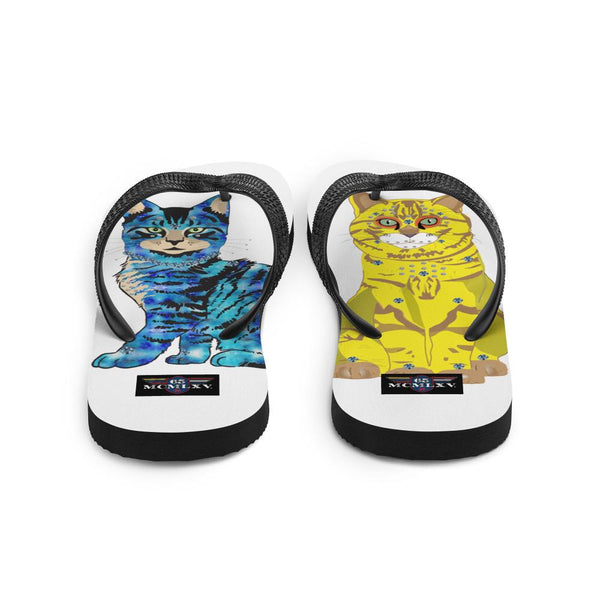 65 MCMLXV Unisex Bejeweled Yellow and Blue Disco Cats Flip - Flops - 65mcmlxv