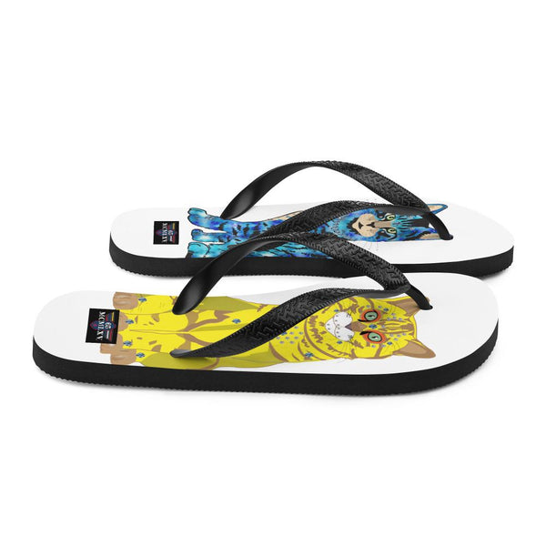 65 MCMLXV Unisex Bejeweled Yellow and Blue Disco Cats Flip - Flops - 65mcmlxv