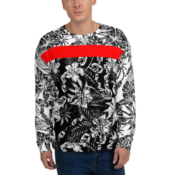 65 MCMLXV Unisex Black and White Positive/Negative Tropical Floral Print Fleece Sweatshirt - 65mcmlxv