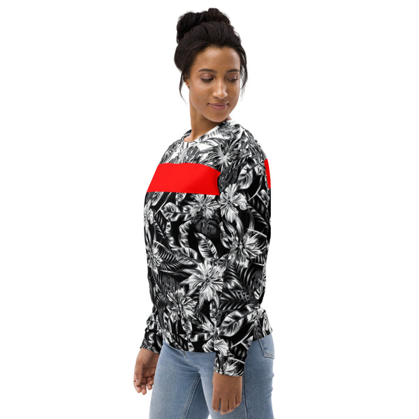 65 MCMLXV Unisex Black and White Positive/Negative Tropical Floral Print Fleece Sweatshirt - 65mcmlxv