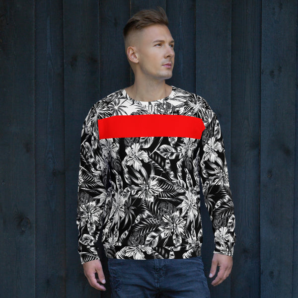 65 MCMLXV Unisex Black and White Positive/Negative Tropical Floral Print Fleece Sweatshirt - 65mcmlxv