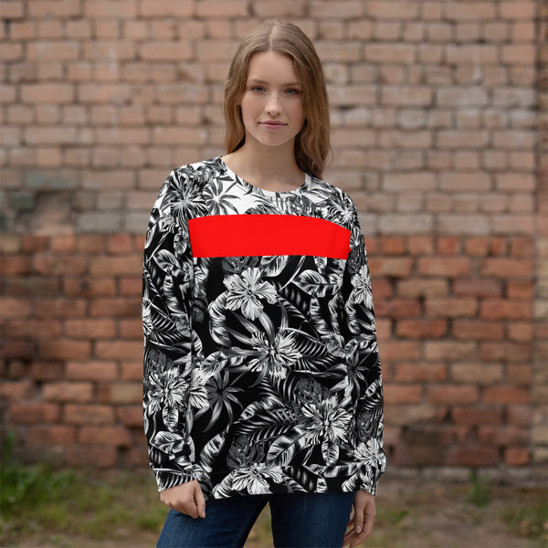 65 MCMLXV Unisex Black and White Positive/Negative Tropical Floral Print Fleece Sweatshirt - 65mcmlxv