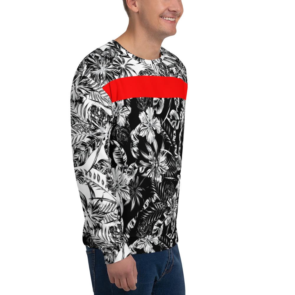 65 MCMLXV Unisex Black and White Positive/Negative Tropical Floral Print Fleece Sweatshirt - 65mcmlxv