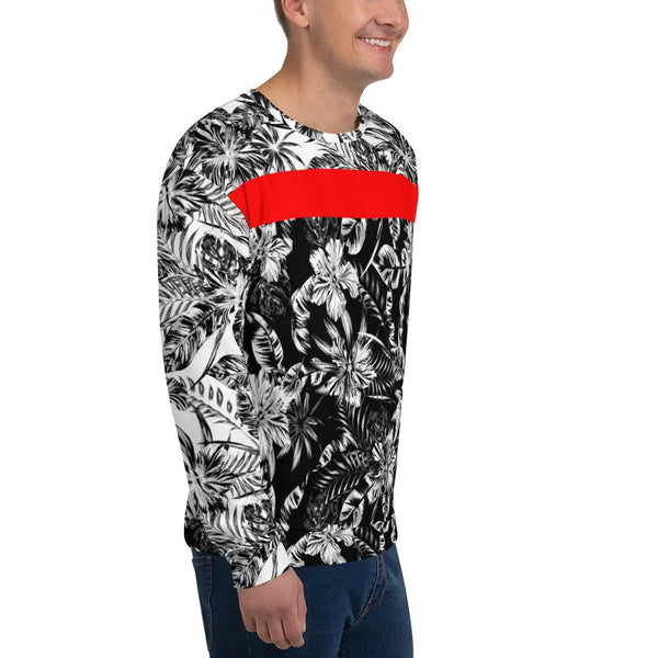 65 MCMLXV Unisex Black and White Positive/Negative Tropical Floral Print Fleece Sweatshirt - 65mcmlxv
