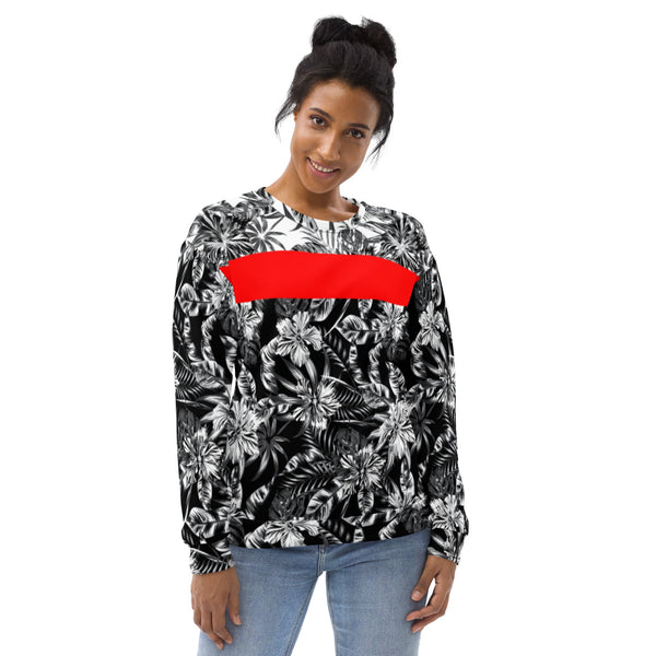 65 MCMLXV Unisex Black and White Positive/Negative Tropical Floral Print Fleece Sweatshirt - 65mcmlxv