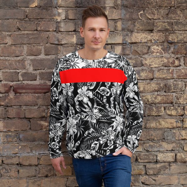 65 MCMLXV Unisex Black and White Positive/Negative Tropical Floral Print Fleece Sweatshirt - 65mcmlxv