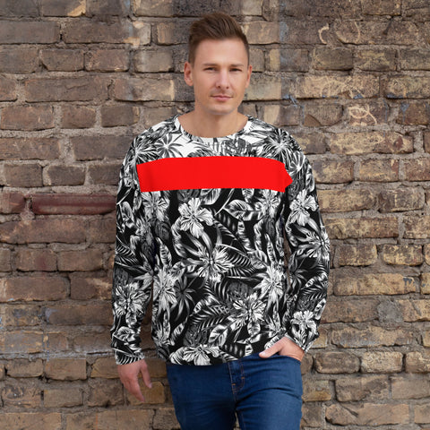 65 MCMLXV Unisex Black and White Positive/Negative Tropical Floral Print Fleece Sweatshirt - 65mcmlxv