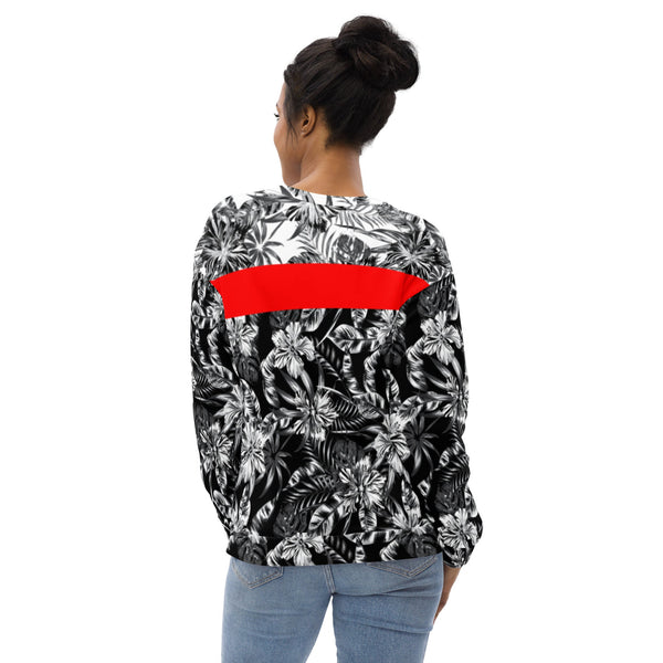 65 MCMLXV Unisex Black and White Positive/Negative Tropical Floral Print Fleece Sweatshirt - 65mcmlxv