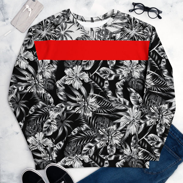 65 MCMLXV Unisex Black and White Positive/Negative Tropical Floral Print Fleece Sweatshirt - 65mcmlxv