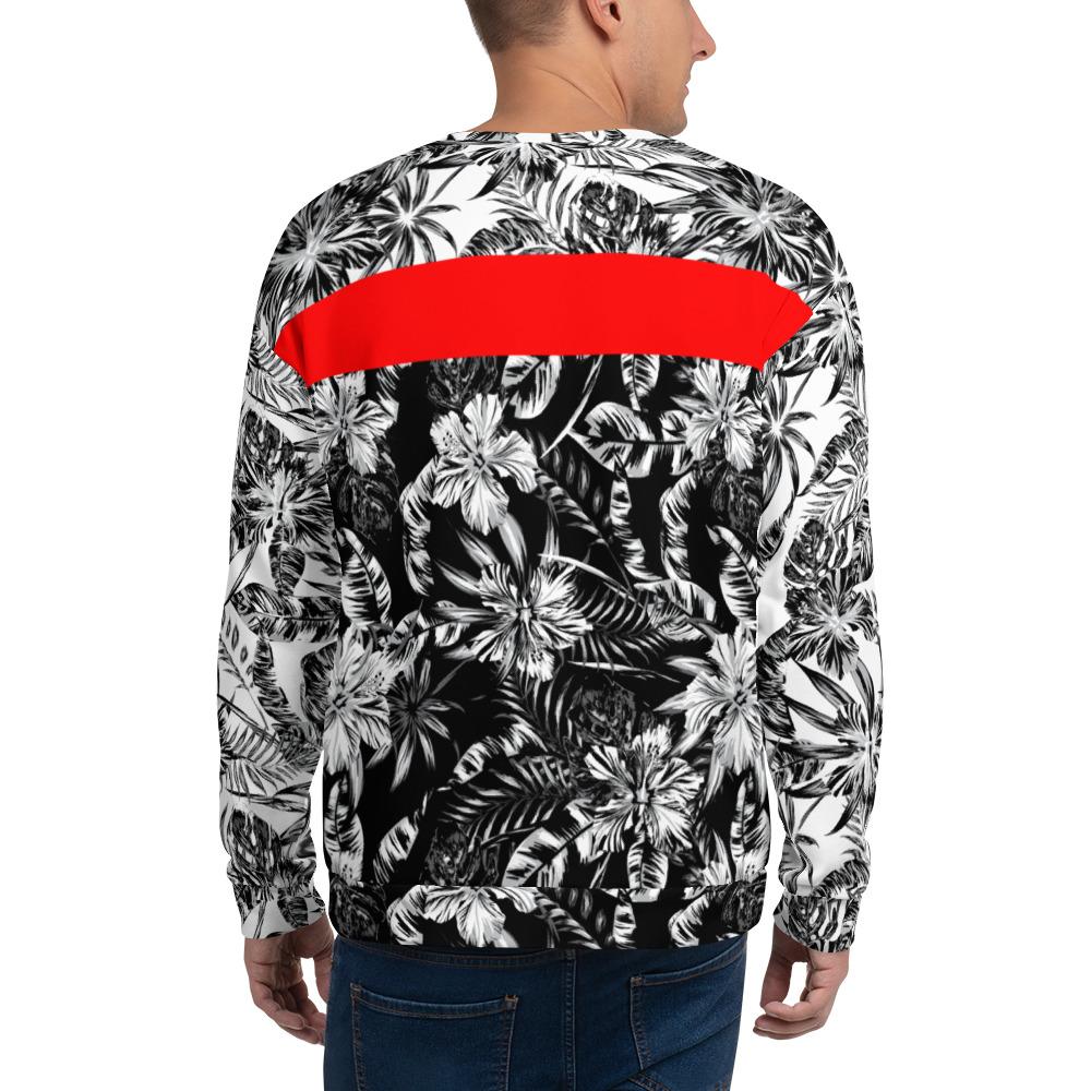 65 MCMLXV Unisex Black and White Positive/Negative Tropical Floral Print Fleece Sweatshirt - 65mcmlxv