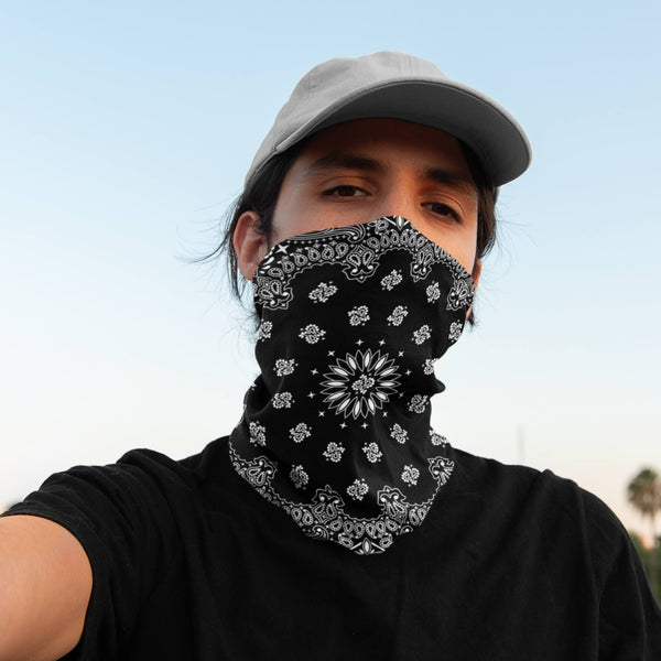 65 MCMLXV Unisex Black Bandana Print Neck Gaiter - 65mcmlxv