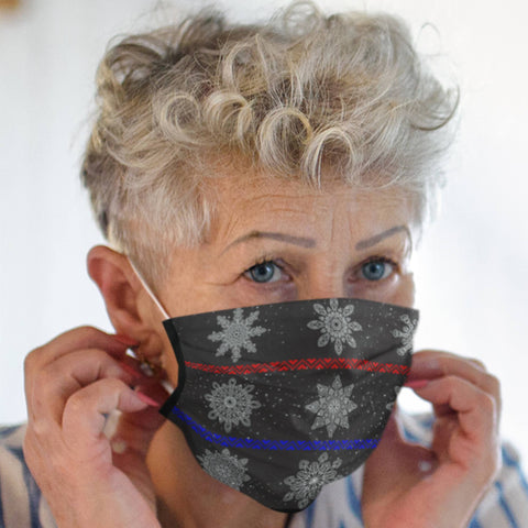 65 MCMLXV Unisex Black Christmas Snowflake Stripe Print Face Mask - 65mcmlxv