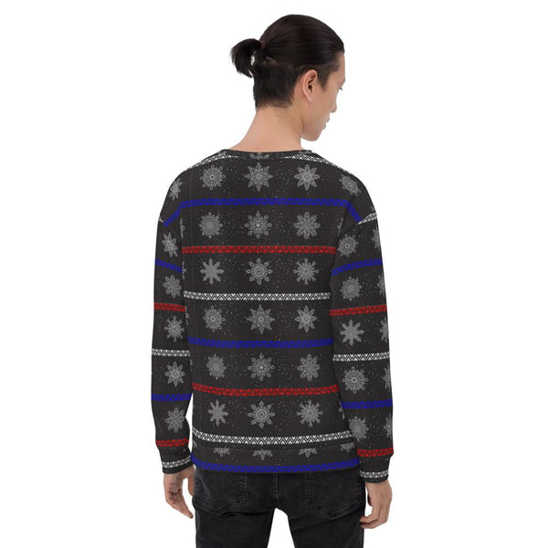 65 MCMLXV Unisex Black Christmas Snowflakes Sweater Stripe Print Sweatshirt - 65mcmlxv